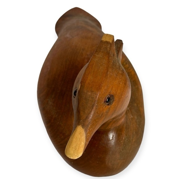12.5” Wooden Carved Duck Decoy Brown Stripped Wood - Picture 5 of 11